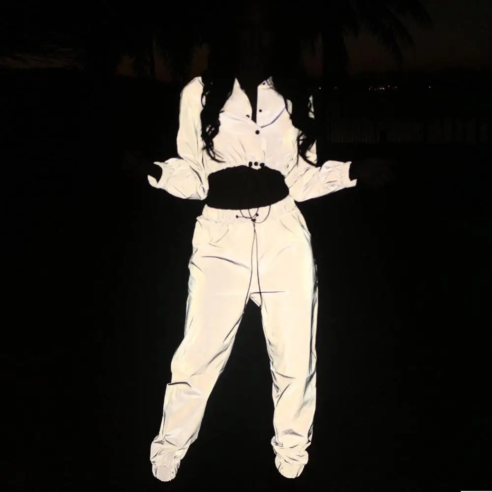 Женский сексуальный светоотражающий спортивный костюм ночная версия пуговицы