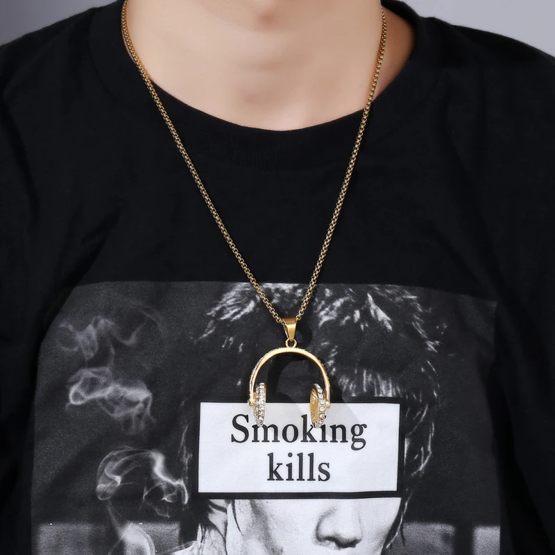 HIP Hop Gold Color Stainless Steel Bling Iced Out Rope Chain Headset Pendants &amp Necklaces for Men Jewelry | Украшения и