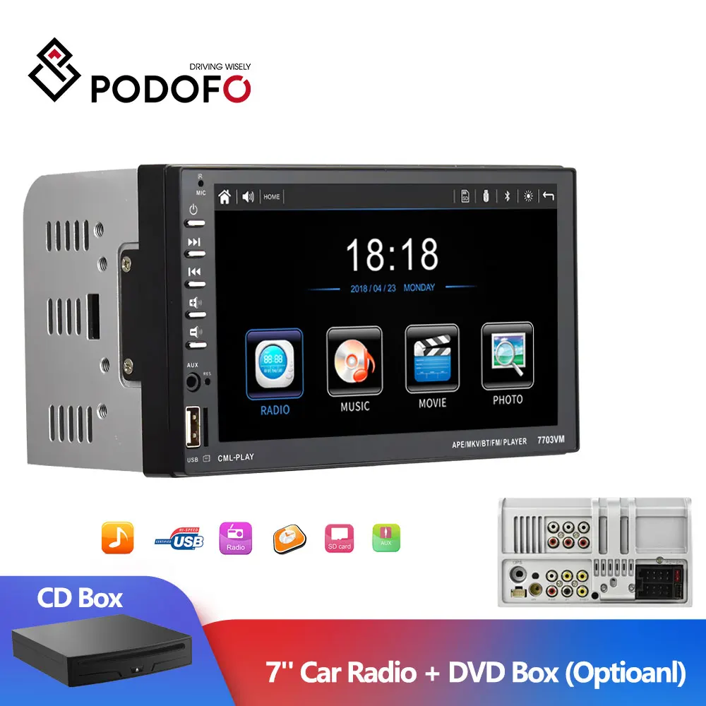 Podofo 7 ''сенсорный экран автомобильный мультимедийный плеер 2din Радио авторадио