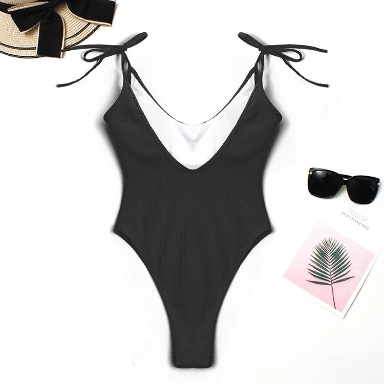 Сексуальная Низкая Открытая спина Цельный купальник женский струнный желтый