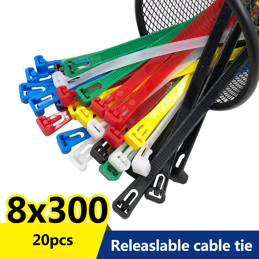 

8*300 length 12in Various colors may loose nylon cable ties slipknot tie Releasing number reusable packaging