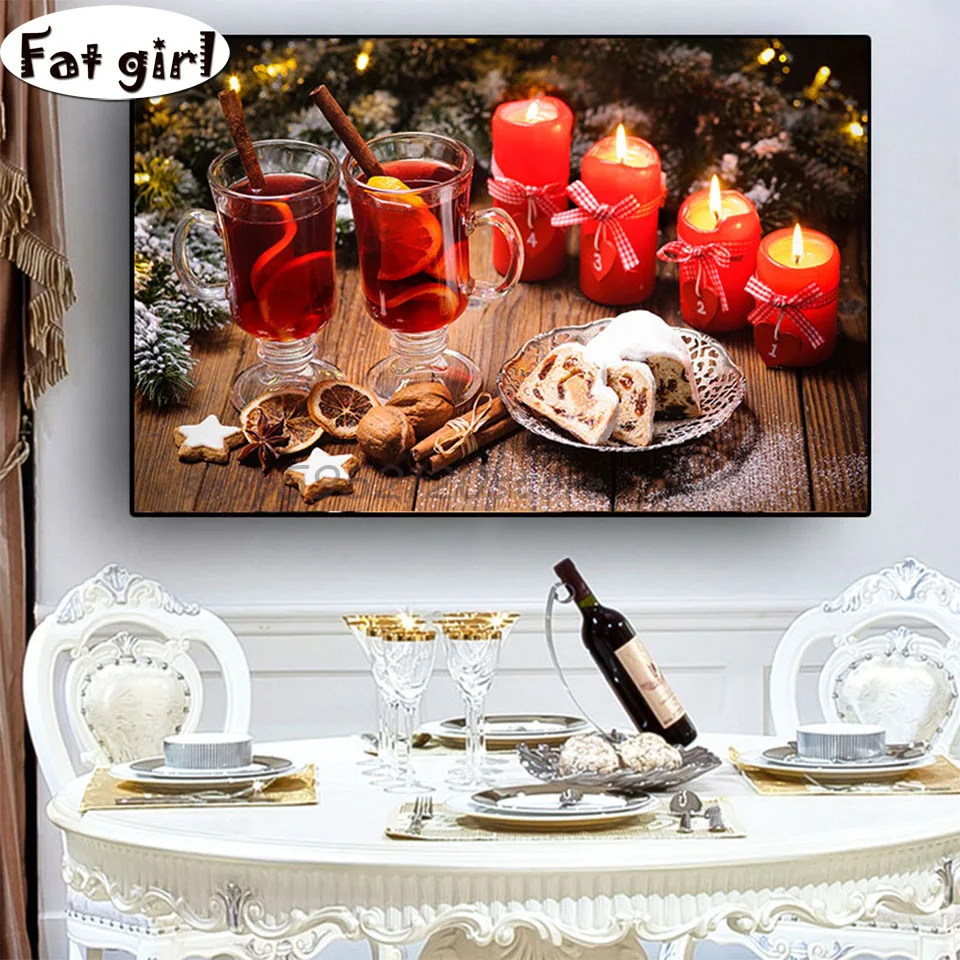 Рождественские свечи для торта напитки алмазная живопись HD печать Настенная