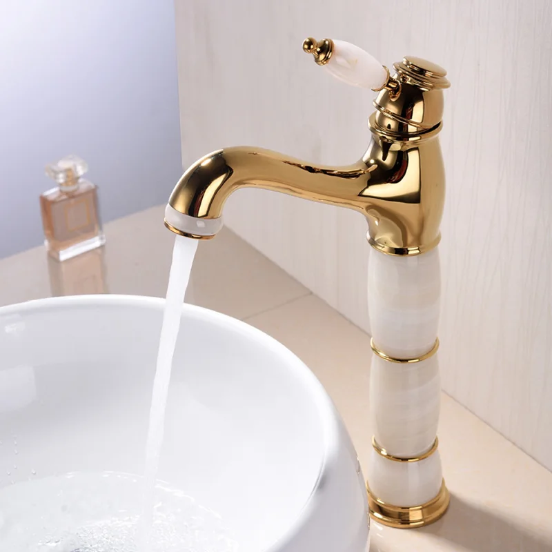 

All copper European style antique jade high body washbasin basin hot and cold faucet mixer tap single hole