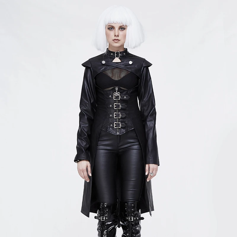 Дьявол модная кожаная куртка женская готические плащи Панк Тонкий фрак для