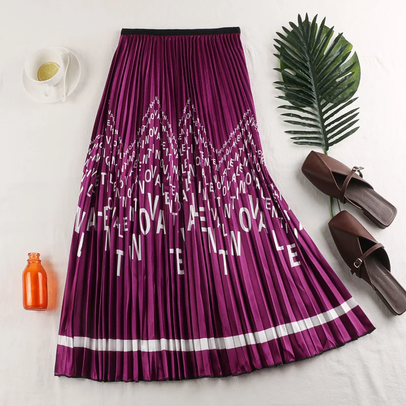 D92 летняя Новинка высокая талия тонкая плиссированная юбка с буквенным принтом