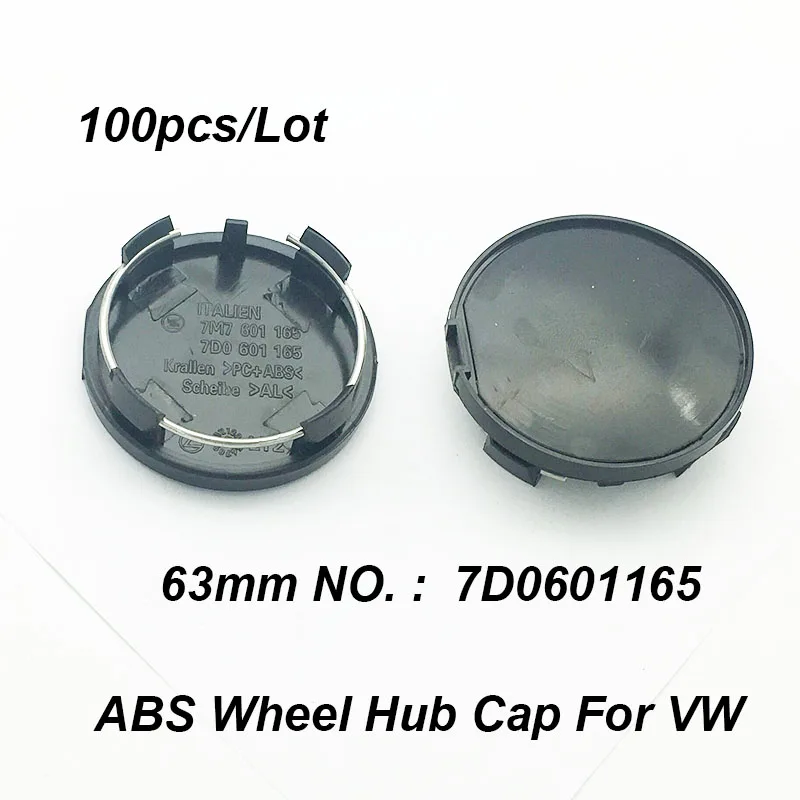 

100X Car Decoration ABS 63mm 6.3cm 7D0601165 Black Wheel Center Hubcap Emblem For Passat B6 B7 CC MK5 MK6 Tiguan