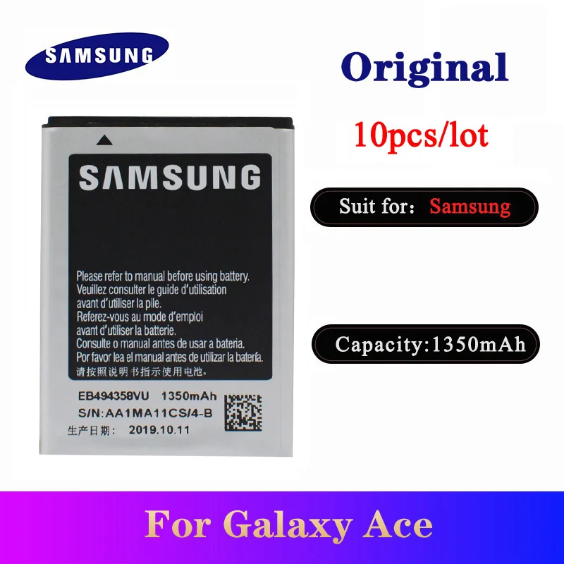 

10pcs/lot EB494358VU Orginal Battery For Samsung Galaxy Ace S5830 S5660 S7250D S5670 i569 I579 GT-S6102 S6818 GT-S5839i 1350mAh