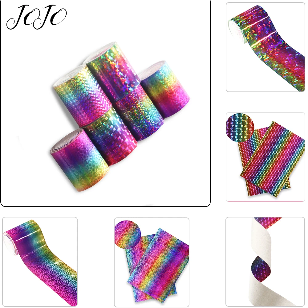 

JOJO BOWS 75mm 2y Laser Ribbon For Needlework Rainbow Mirror Tape For Craft DIY Hair Bow Home Decoration Apparel Sewing Material