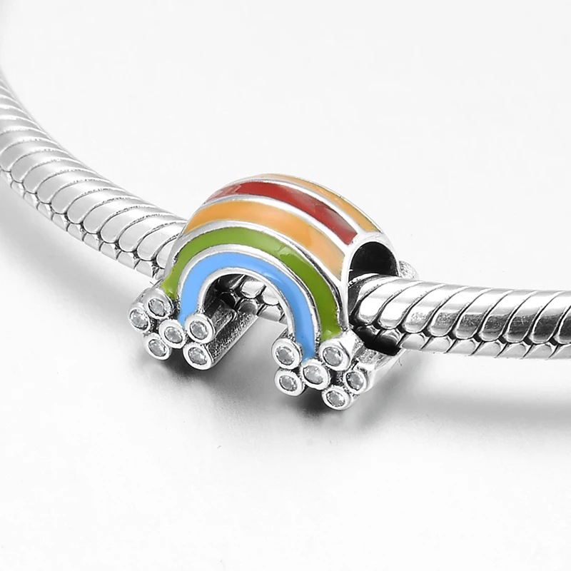 Модные бусины из стерлингового серебра 925 пробы красивые радужные эмалированные