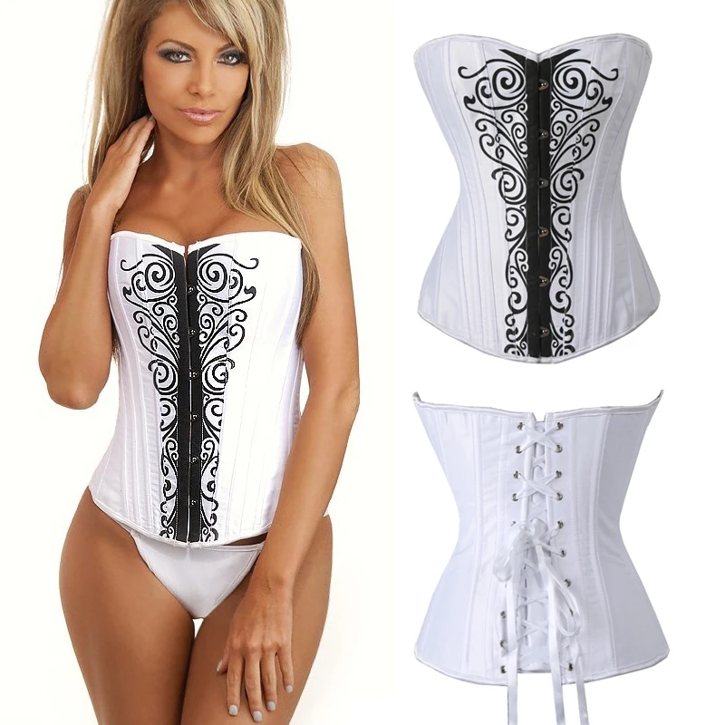 

Women's Gothic Jacquard Overbust Corset Top Waist Cinchers Modeling Strap Lace Up Bustiers Slimming Sheath Belly White Corsets