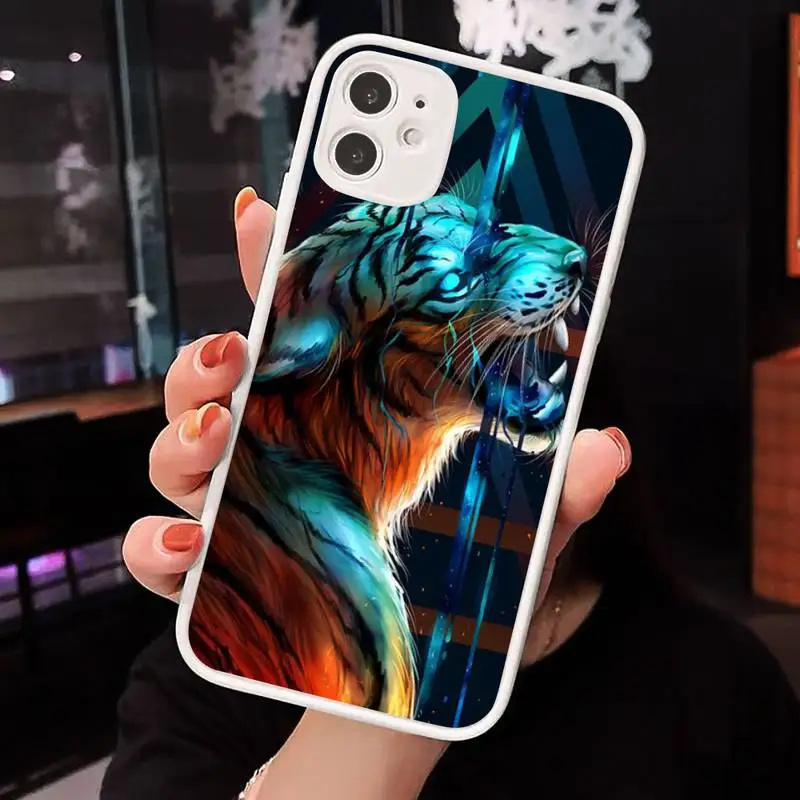 

Ferocious animaltiger Phone Case Matte Transparent for iPhone 7 8 11 12 s mini pro X XS XR MAX Plus cover funda