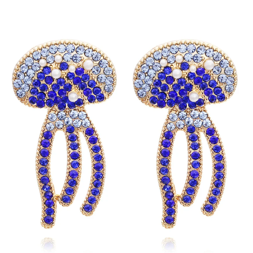 

Personality Temperament Colored Rhinestone Jellyfish Earrings Exaggerate Marine Style Imitation Pearl Earrings