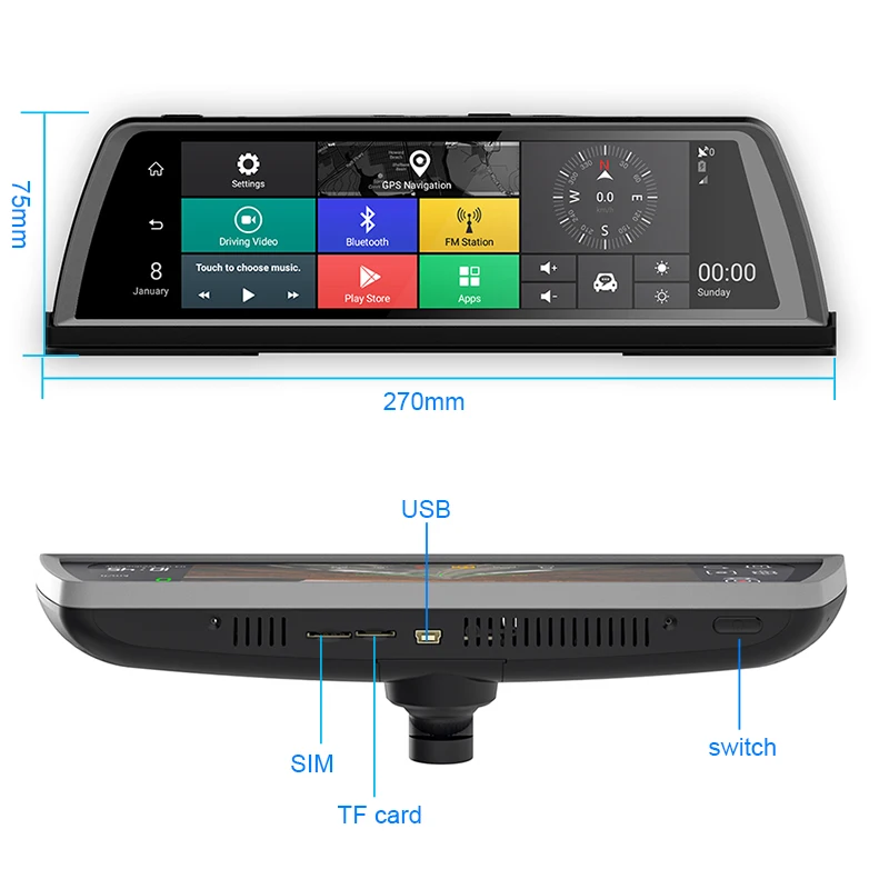 Зеркало-видеорегистратор 10 дюймов 4G Android 5 1 4 канала 1080p GPS Wi-Fi |