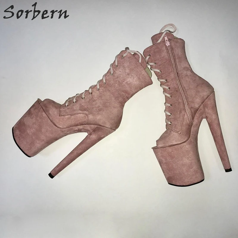 Blush Pink Sorbern/ярко-синие ботильоны; обувь на платформе и высоком каблуке; пикантные Фетиш-сапоги для танцовщиц на шесте; Vagan; Осенняя обувь; большие размеры - Цвет: Blush Pink