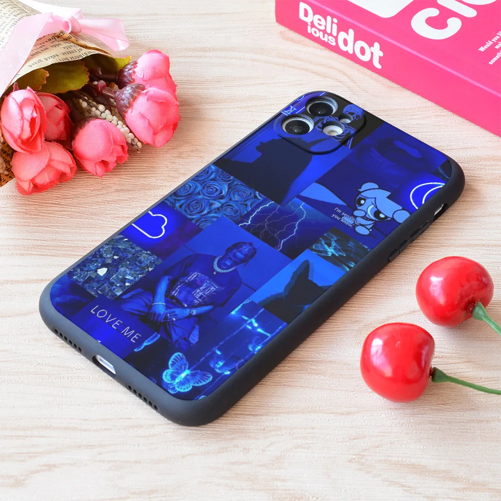

For iPhone Dark Blue Aesthetic Collage Print Soft Matt Apple Case