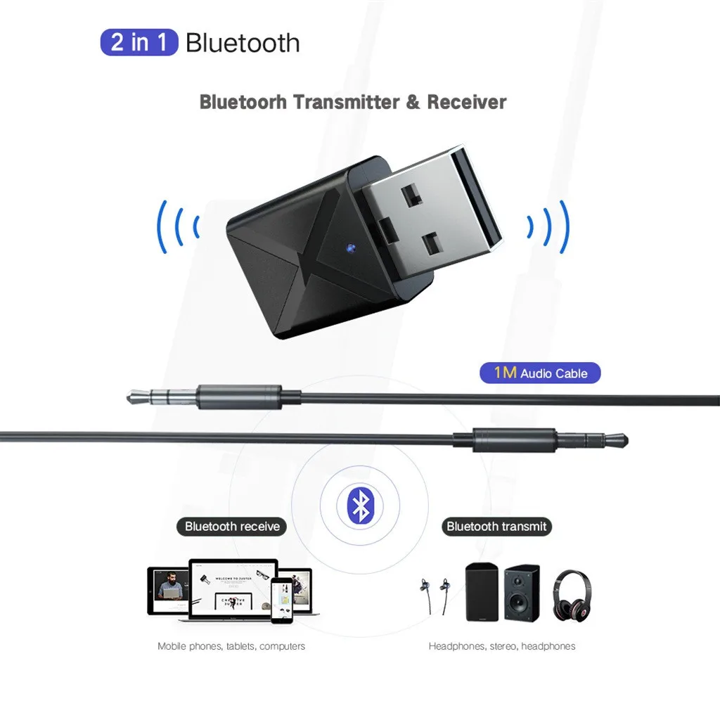 USB Bluetooth 5 0 передатчик приемник мини стерео AUX RCA разъем 3 мм для ТВ ПК автомобильный