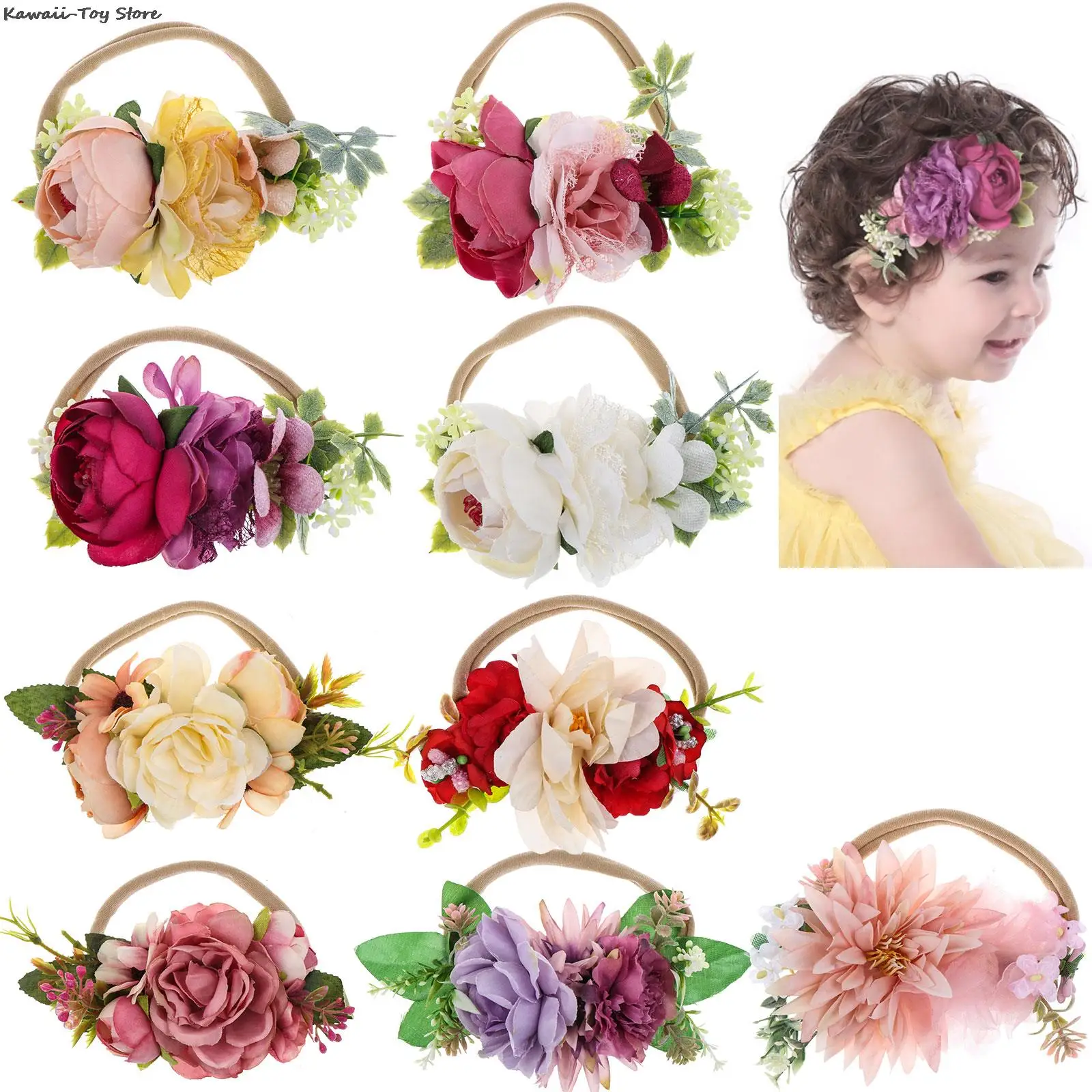 

Children's Flower Nylon Headband Baby Hair Bands Pearl Headbands Wholesale Princess Elastic Hairband For Girls Hair Accessories