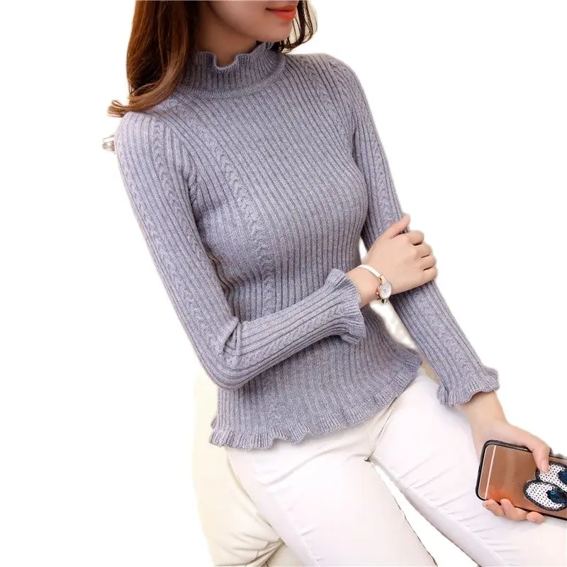 Shu love Princess 2021 autumn new Korean long sleeved black fungus semi turtleneck slim shirt knit sweater | Женская одежда