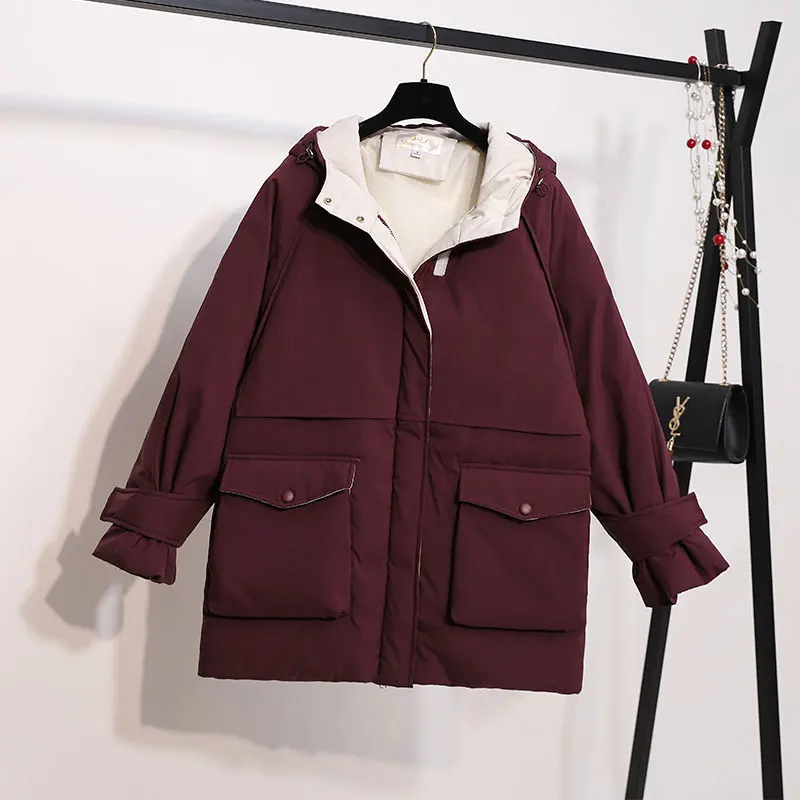 Женский пуховик большого размера с капюшоном Студенческая Толстая Теплая