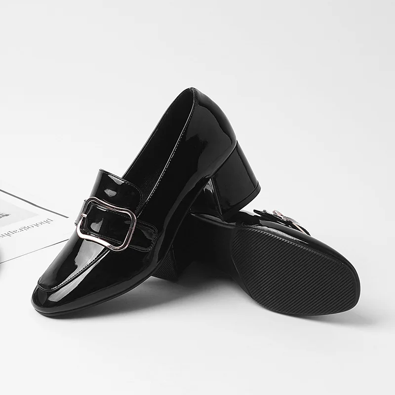 Женские офисные туфли из ПУ кожи бежевые или черные повседневные на толстом