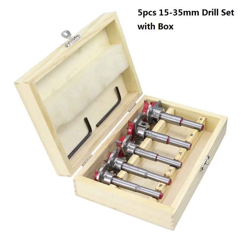 5pcs 15-35mm Box XCAN 1 шт. диаметр 35 мм Регулируемые твердосплавные сверла петля отверстие открывалка сверлильный инструмент деревообрабатывающий резак - Цвет: 5pcs 15-35mm Box