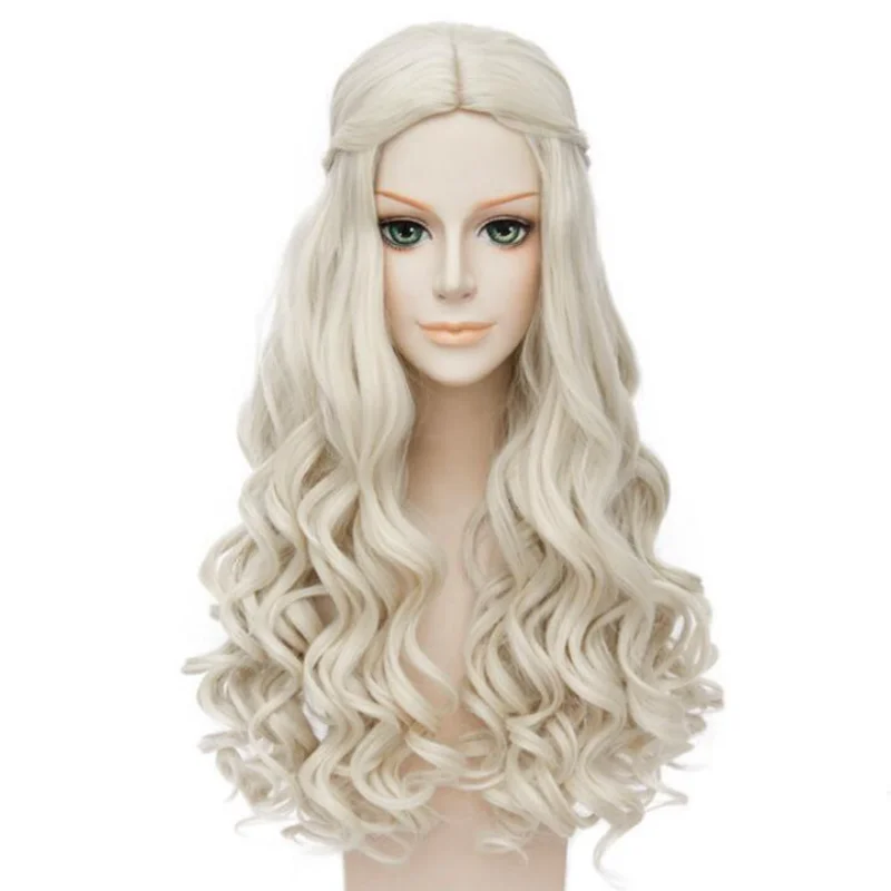 

Anime Women Wigs White Queen Cosplay Wig Blonde Wavy Long Braid Styled Synthetic Hair Heat Resistance Fiber wig