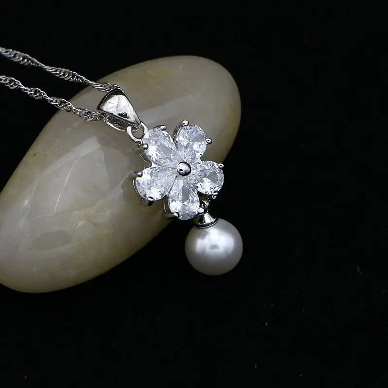 Белый Циркон с жемчужными бусинами Ювелирные наборы для женщин Свадебные серьги