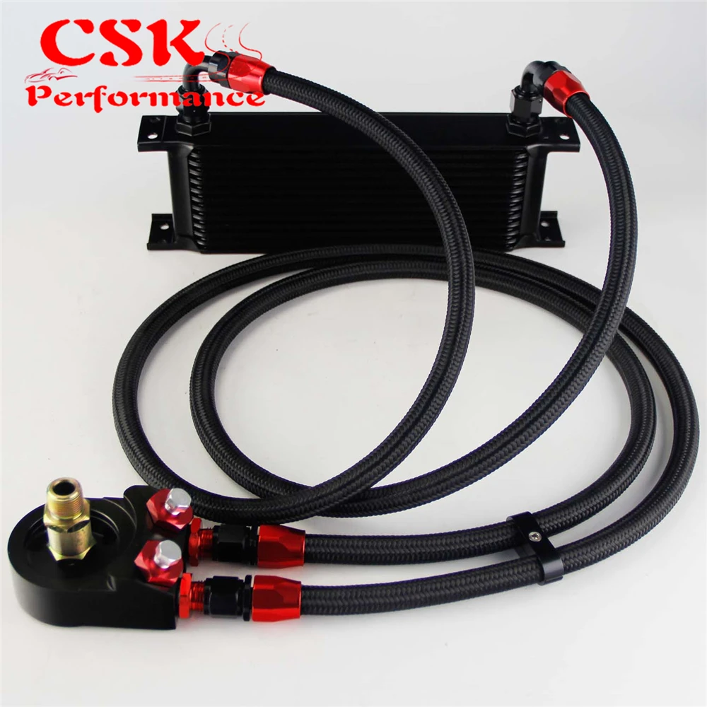 

Universal 13 Row 248mm AN8 Engine Transmission Oil Cooler British Type + Aluminum Filter Adapter Kit Black/Blue