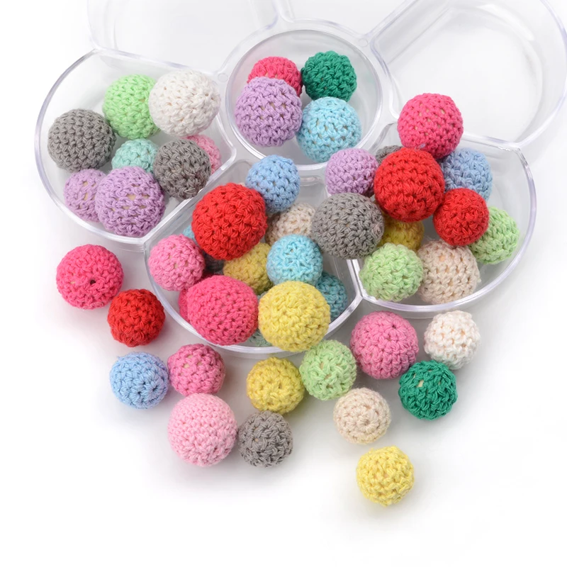 LOFCA-Cuentas de ganchillo de madera de 20mm, abalorios masticables para dentici&oacute;n de beb&eacute;, juguetes para morder, regalos para Baby Shower, 50 Uds.-5