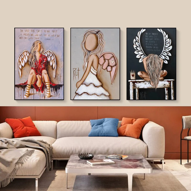 

Abstract Girl Angel Wing Canvas Painting Lover Poster and Prints Wall Art Pictures for Bedroom Interior Home Decoration Cuadros