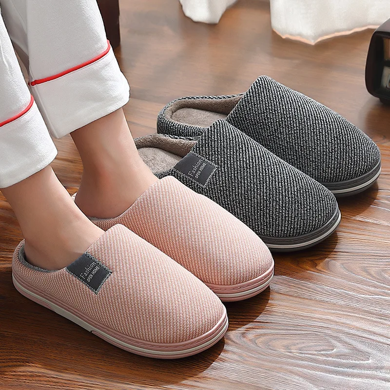 

Men's Slippers Memory foam Slippers for home 2020 Winter Non Slip Male House Shoes Stripe Unisex Indoor plus size 11-12