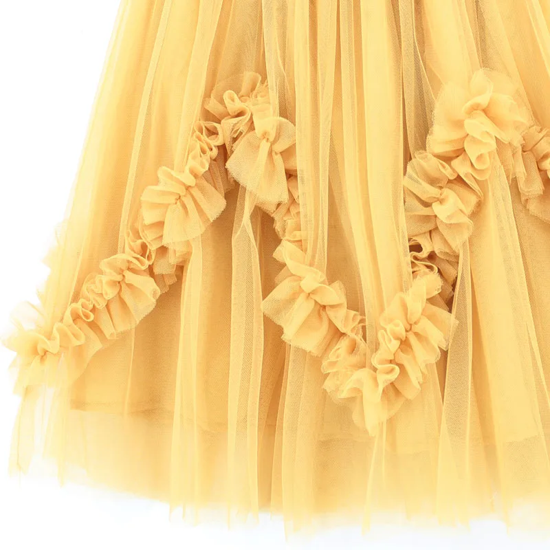 Уникальная детская розовая черная желтая юбка-пачка с оборками летние длинные