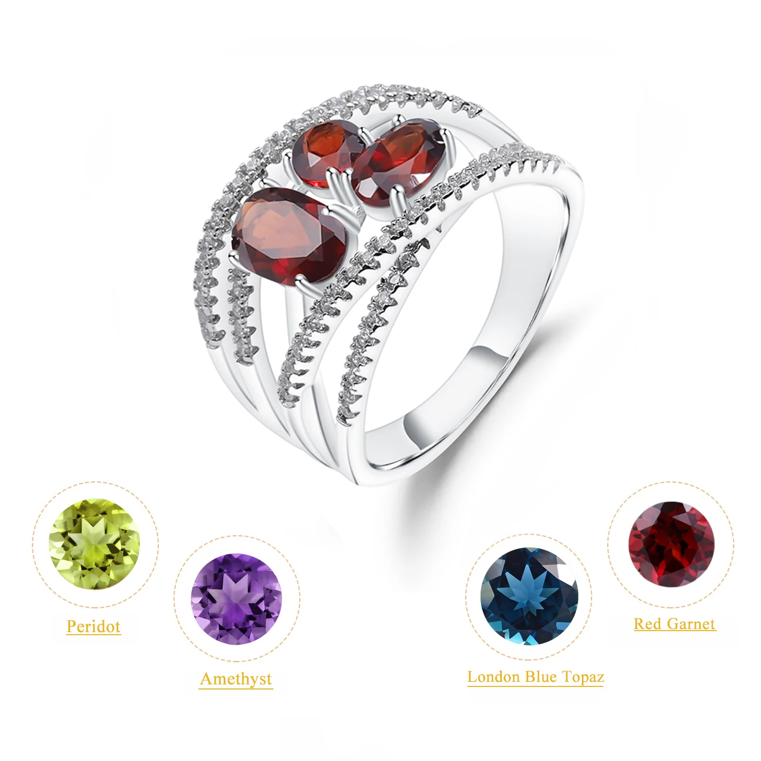 

GEM'S BALLET Ring For Women 925 Sterling Silver Natural Gemstone Garnet Criss-Cross Fine Jewelry Anniversary Gift Wholesale