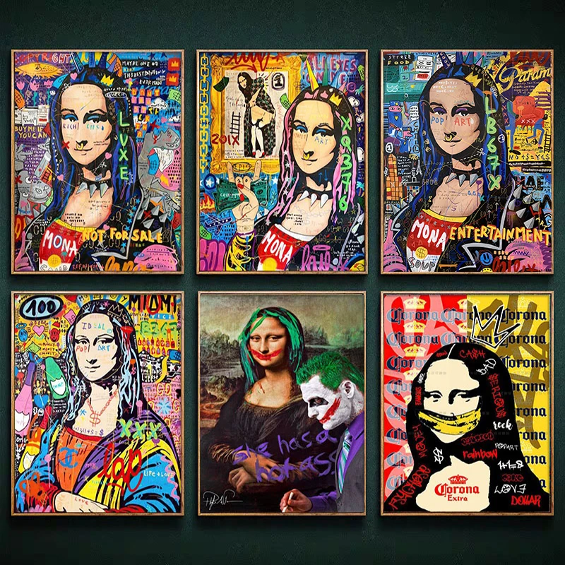 

Street Graffiti Art Canvas Paintings Funny Mona Lisa POP Art Print Posters Modren For Living Room Home Decoration Wall Pictures