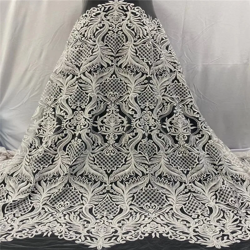 

Nigerian lace fabrics tulle mesh lace with beads New design embroidery french net lace fabric for wedding JRN53