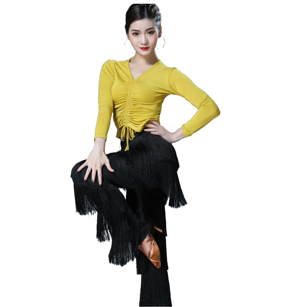 Adult Latin Dance Pants Fringe Dance Top Ballroom Dance  Samba Salsa Dance Tassels Trousers Performance Clothes