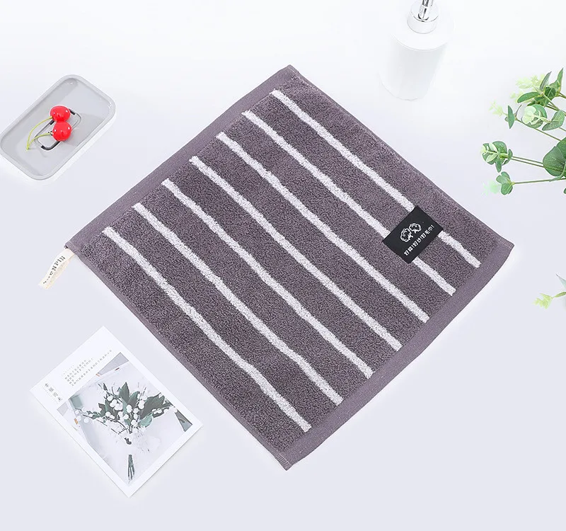 

34x34cm Square 100% Cotton Striped Face Towel Household Soft Absorbent Bathroom Adult Wash Cloth