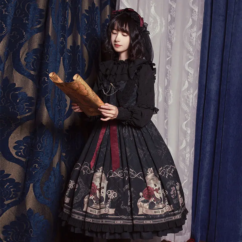 

Vintage Princess Party Dress Lolita JSK Dress Gothic Style Dark Victorian Sleeveless Lolita Nightingale And Rose Jsk Dress
