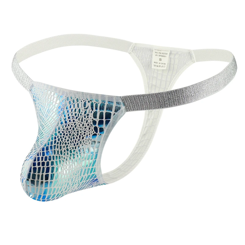 

Snakeskin Leather Sexy Men's Underwear Thong Front Split Sexy Shorts Men's U-shaped Convex Low-waist Men's Underwear