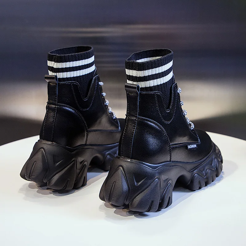 Женские кожаные ботинки RASMEUP зимние теплые эластичные носки на платформе