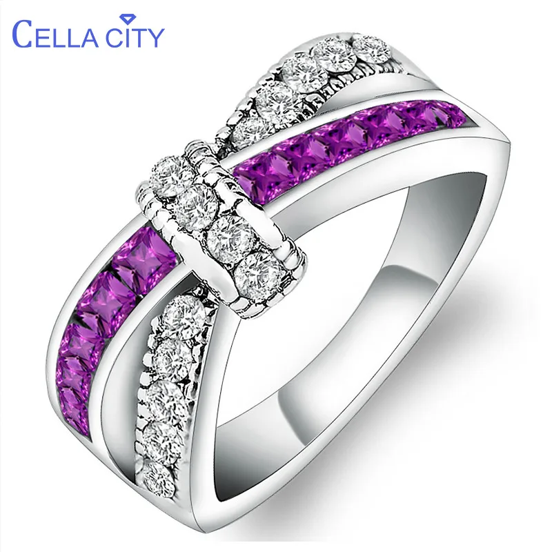 Женское кольцо из серебра 925 пробы Cellacity модное с аметистом в форме Креста