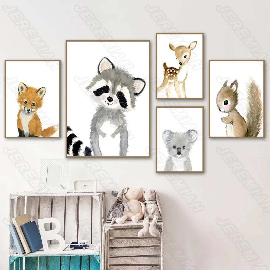 

Cute Raccoon Squirrel Animal Poster Nordic Style Waterproof Ink Canvas Print Painting Modern Living Room Wall Stickers