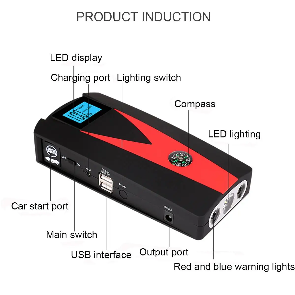 

4 USB LED Car Jump Starter 82800mAh 800A 12V/5V Portable Vehicle Emergency Starter Power Bank Car Booster Starting Device