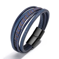 kirykle men bracelet high quality black magnet bangles male blue leather bracelet braided multilayer fashion punk jewelry gifts