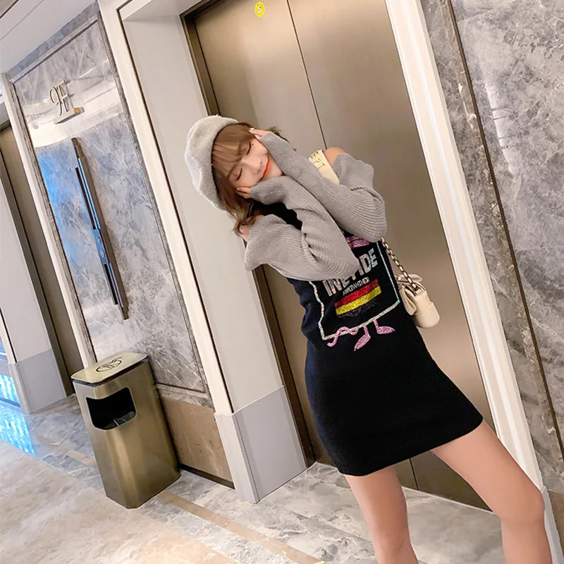 2020 осенние и зимние вязаные открытые платья модные женские обтягивающие с