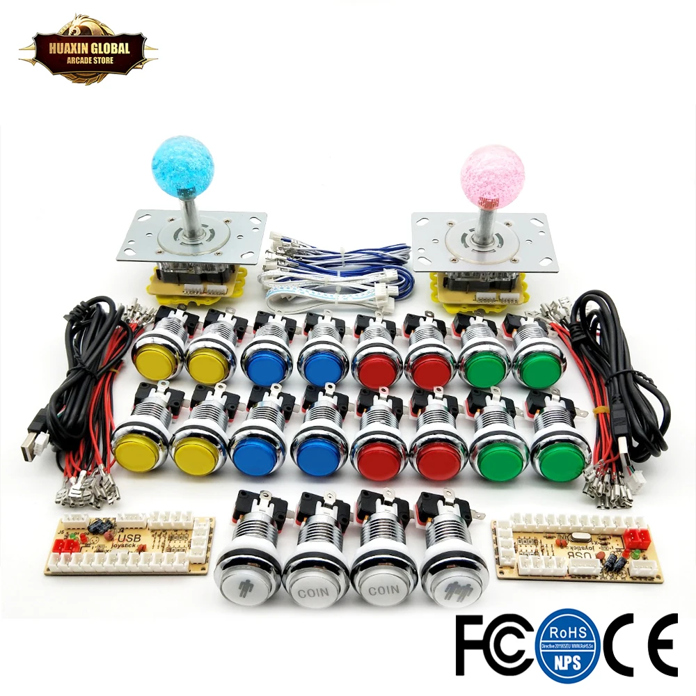 Аркадный Комплект сделай сам светодиодный джойстик 5 В Хромированная кнопка