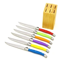 jaswehome 6pcs laguiole style stainless steel steak knife set steak knives with wooden holder steel dinner knife cutlery set