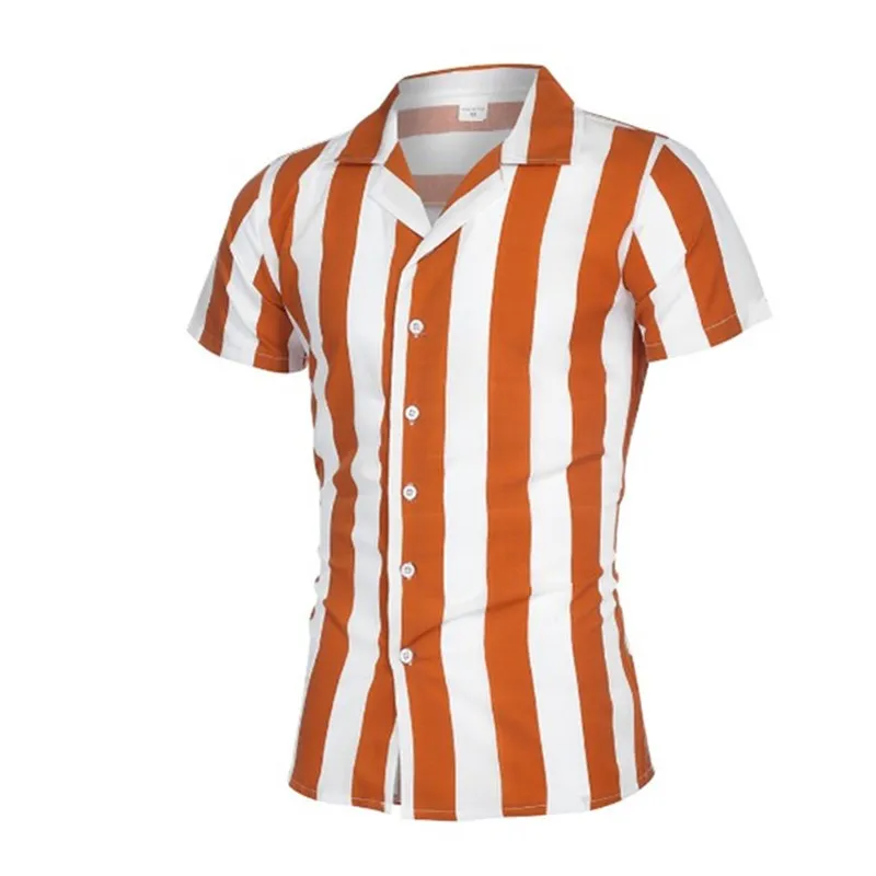 Мужские летние модные полосатые рубашки повседневные с коротким рукавом мужские