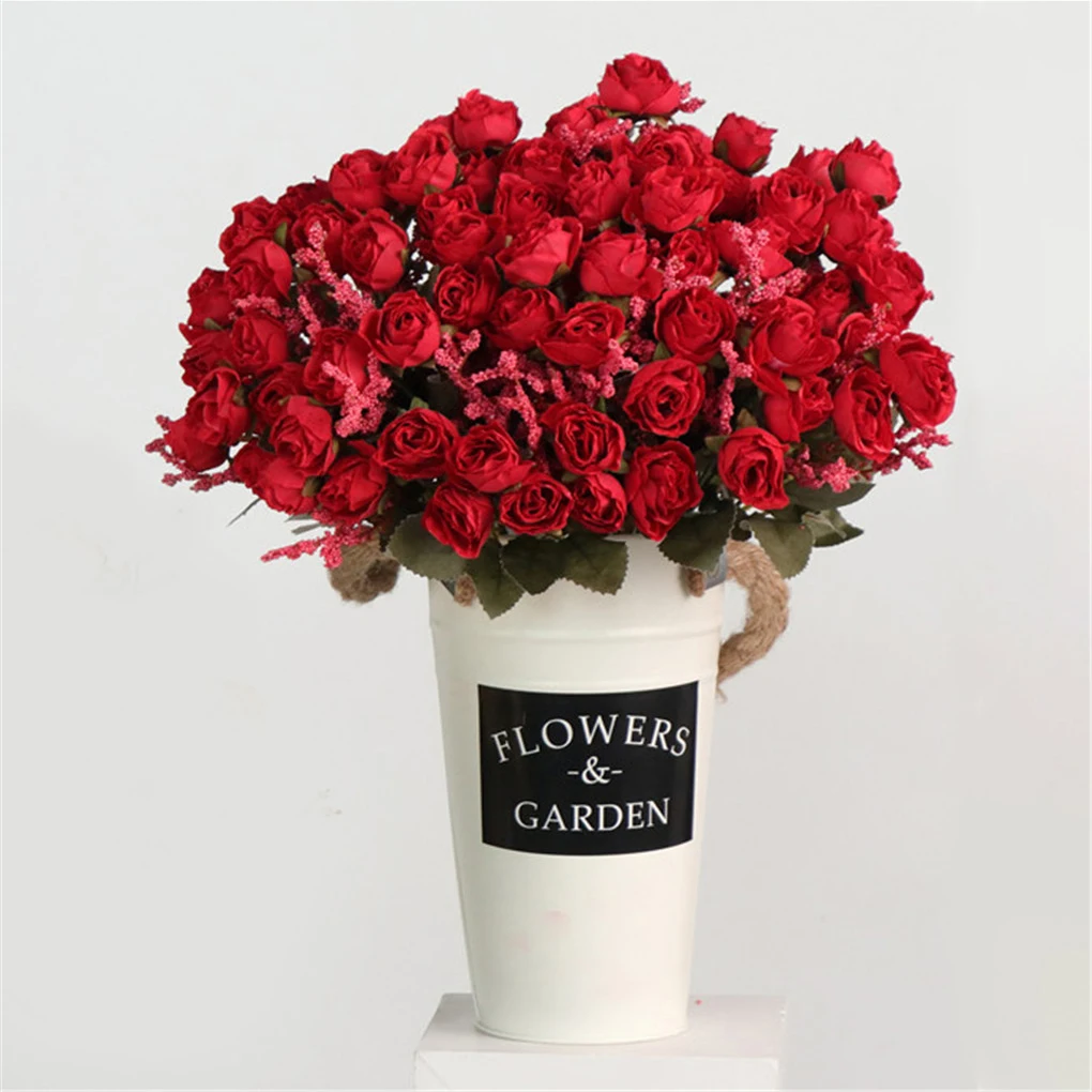 5 веток 15 головок искусственная бархатная Роза цветы для свадебной вечеринки