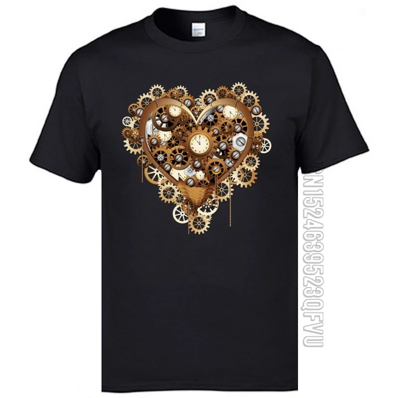 Мужская футболка с круглым воротником стимпанк принтом сердца часы любви